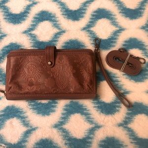 Sakroots leather crossbody cellphone wallet